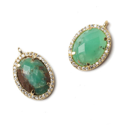 17x13mm Vermeil Bezeled CZ & Chrysoprase Oval Pendant 1 pc
