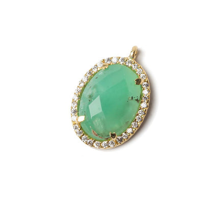 17x13mm Vermeil Bezeled CZ & Chrysoprase Oval Pendant 1 pc