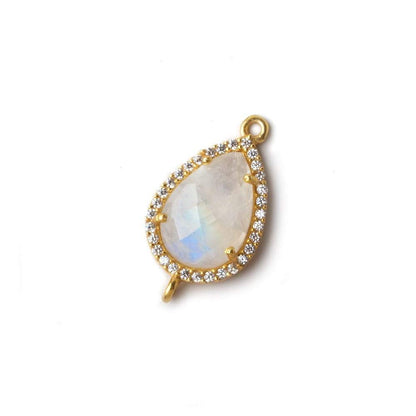 17x13mm Vermeil CZ Bezel Rainbow Moonstone Pear Connector 1 piece