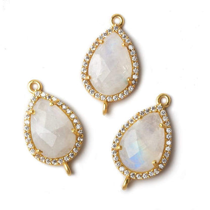 17x13mm Vermeil CZ Bezel Rainbow Moonstone Pear Connector 1 piece