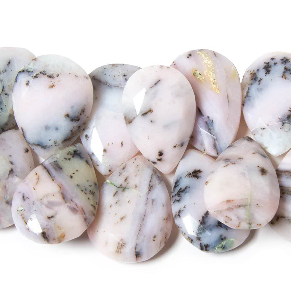 17x14-27x19mm Dendritic Pink Peruvian Opal faceted pears 8 inch 29 beads