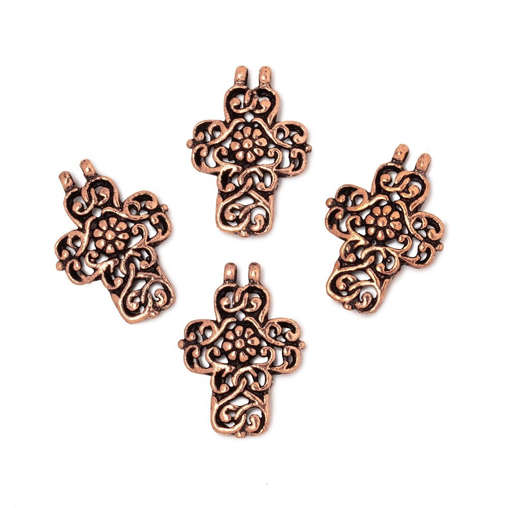 17x14.5mm Filigree Cross Two Ring Pendant Charm Set of 4 pieces