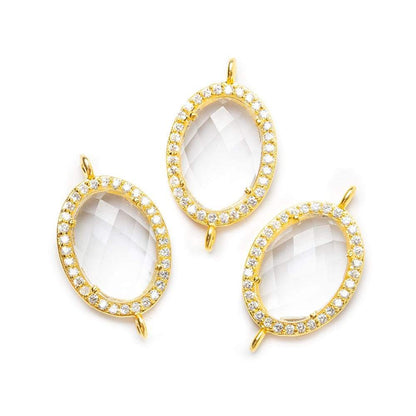 17x14mm Vermeil Bezel White CZ & Crystal Quartz Oval Connector 1 piece