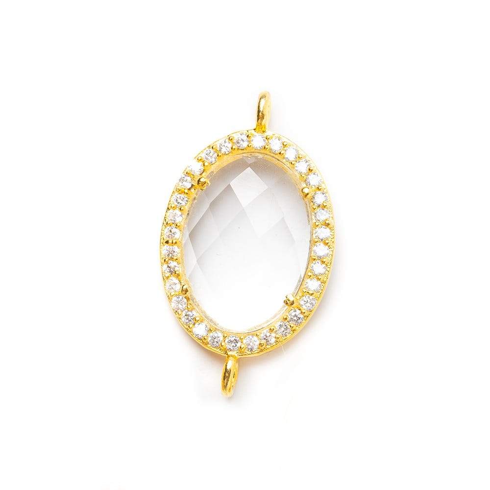 17x14mm Vermeil Bezel White CZ & Crystal Quartz Oval Connector 1 piece