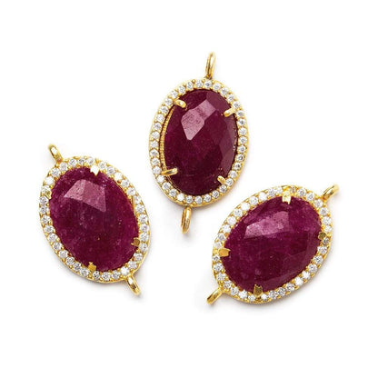 17x14mm Vermeil Bezel White CZ & Red Aventurine Oval Connector 1 piece