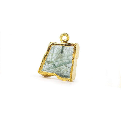 17x14mm Gold Leafed Aquamarine Slice Pendant 1 piece