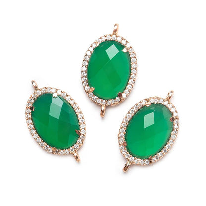 17x14mm Rose Gold Bezel White CZ & Green Onyx (color treated) Oval Connector 1 piece