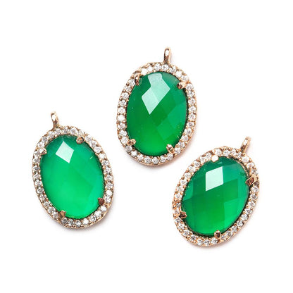 17x14mm Rose Gold Bezel White CZ & Green Onyx (color treated) Oval Pendant 1 piece