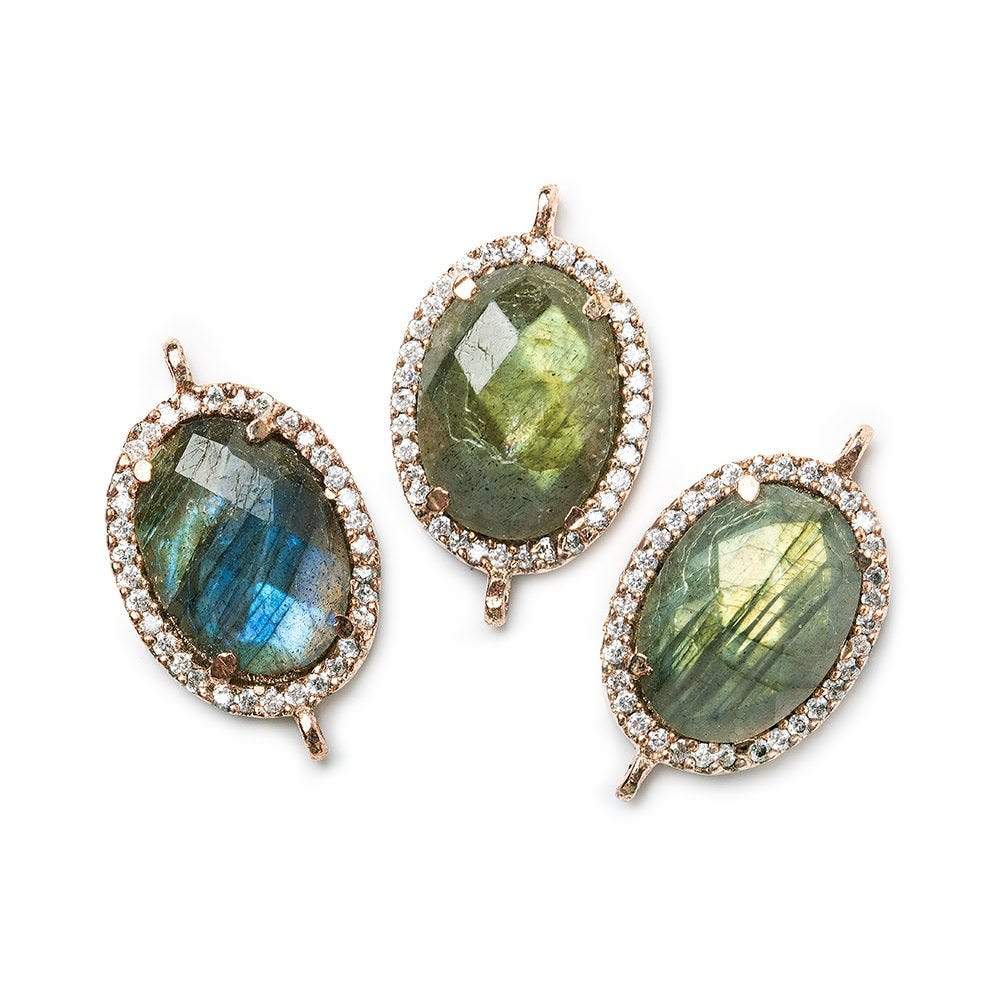 17x14mm Rose Gold Bezel White CZ & Labradorite Oval Connector 1 piece