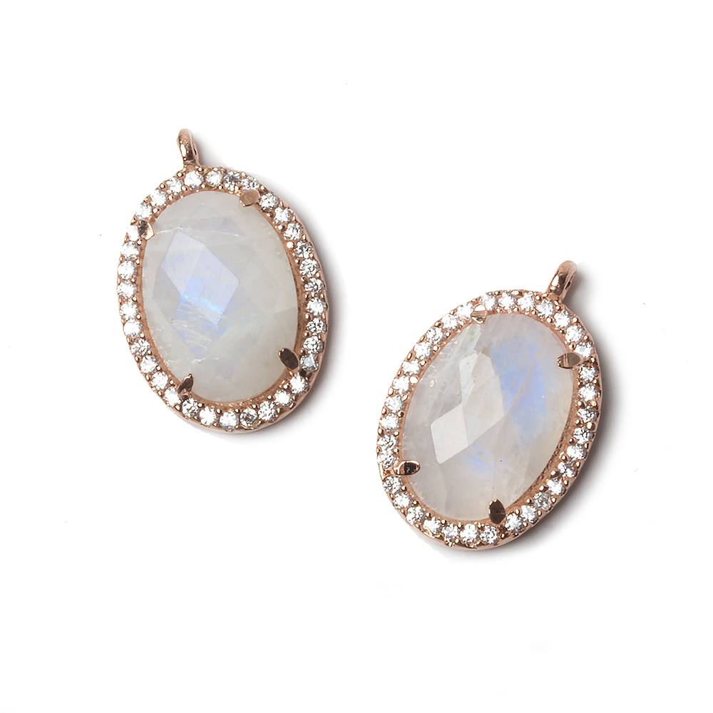 17x14mm Rose Gold Bezel White CZ & Rainbow Moonstone Oval Pendant 1 piece