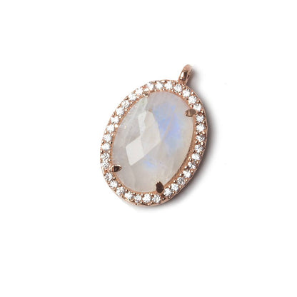 17x14mm Rose Gold Bezel White CZ & Rainbow Moonstone Oval Pendant 1 piece