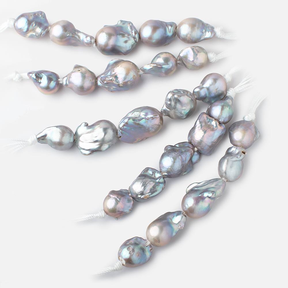 17x15-23x15mm Silver Ultra Baroque 2.5mm Large Hole Pearls 5 Beads
