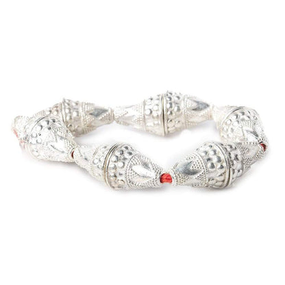 17x15mm Sterling Silver Plated Copper Cone with Large and Small Miligrain Pyramid 8 inch 12 pcs