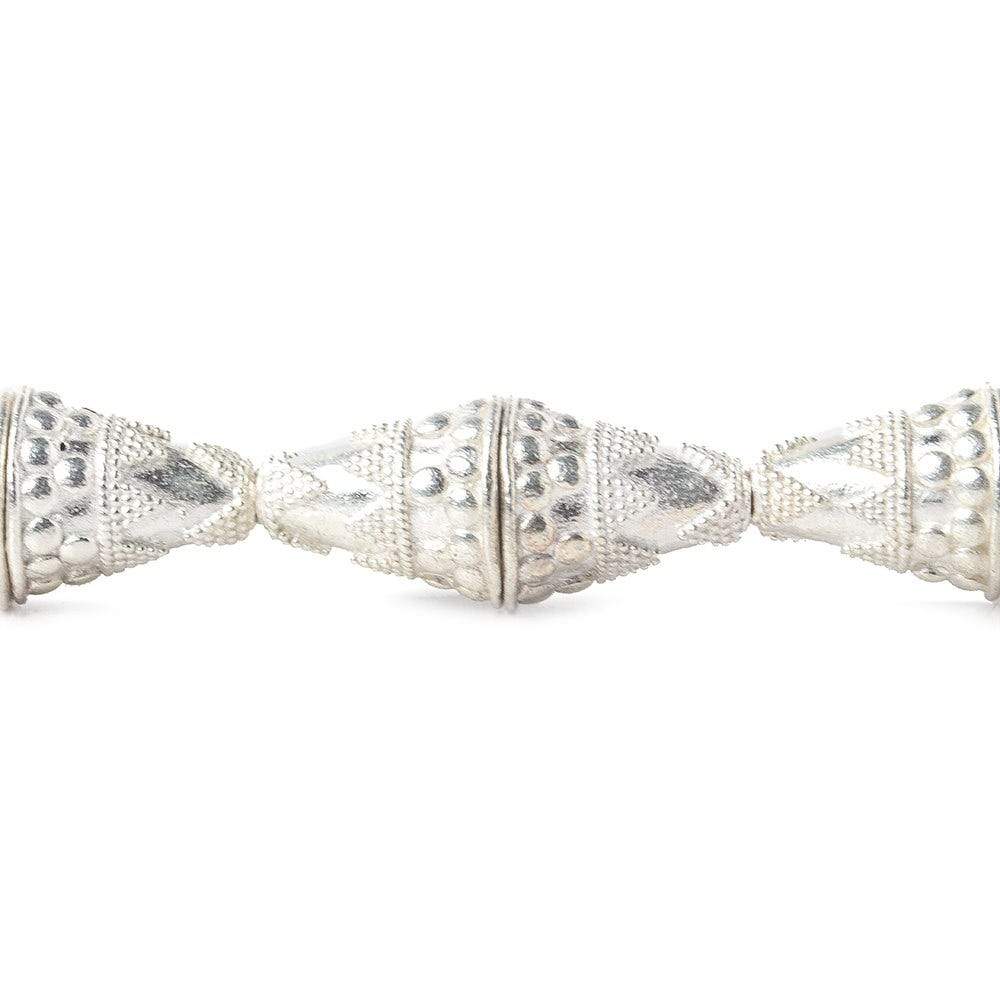 17x15mm Sterling Silver Plated Copper Cone with Large and Small Miligrain Pyramid 8 inch 12 pcs