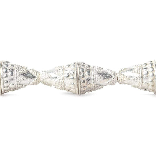 17x15mm Sterling Silver Plated Copper Cone with Large and Small Miligrain Pyramid 8 inch 12 pcs