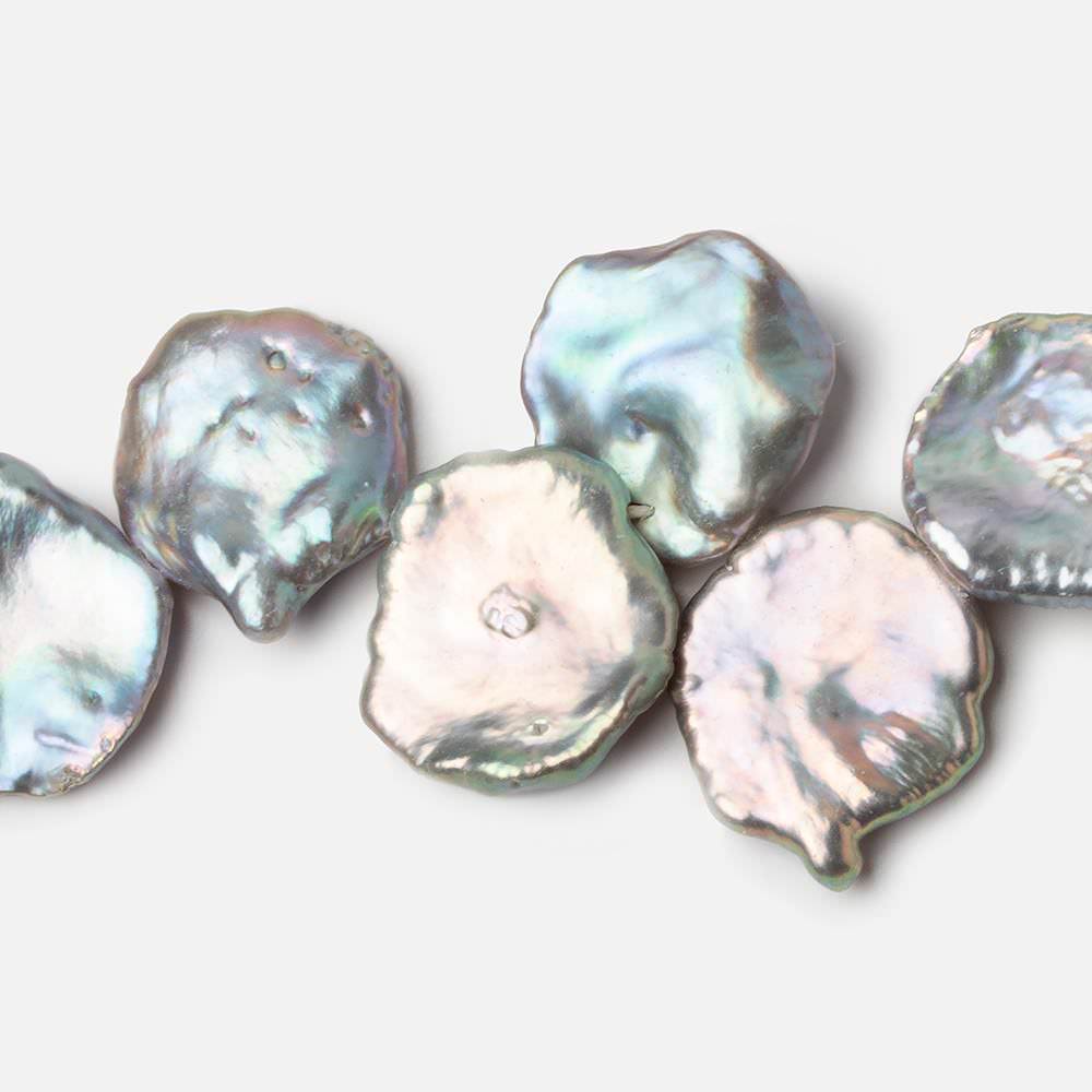 17x17-19x18mm Silver Iridesent Top Drilled Keshi Freshwater Pearls 15.5 inch 36 pieces AAA