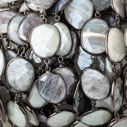 17x17-21x16mm Mystic Multi Gem Nuggets Black Gold over .925 Bezeled Chain