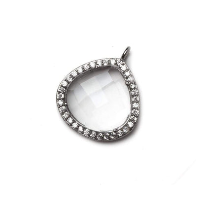 17x17mm Black Gold Bezeled CZ & Crystal Quartz Heart Pendant 1 piece