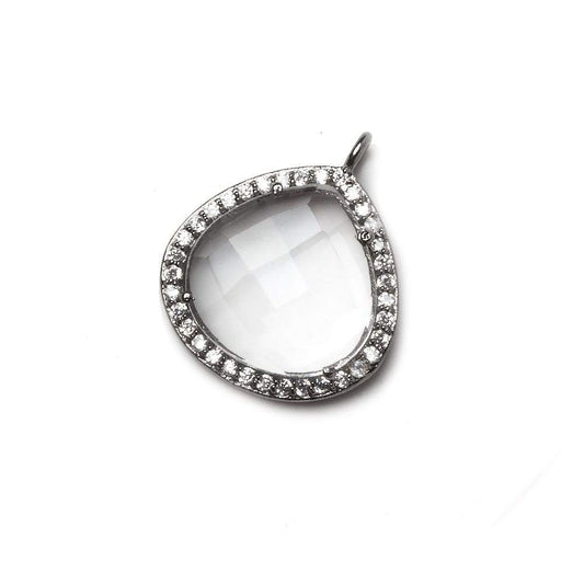 17x17mm Black Gold Bezeled CZ & Crystal Quartz Heart Pendant 1 piece