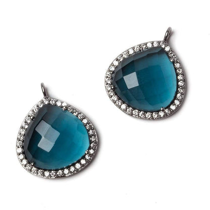 17x17mm Black Gold Bezeled CZ & London Blue Quartz Heart Pendant 1 piece