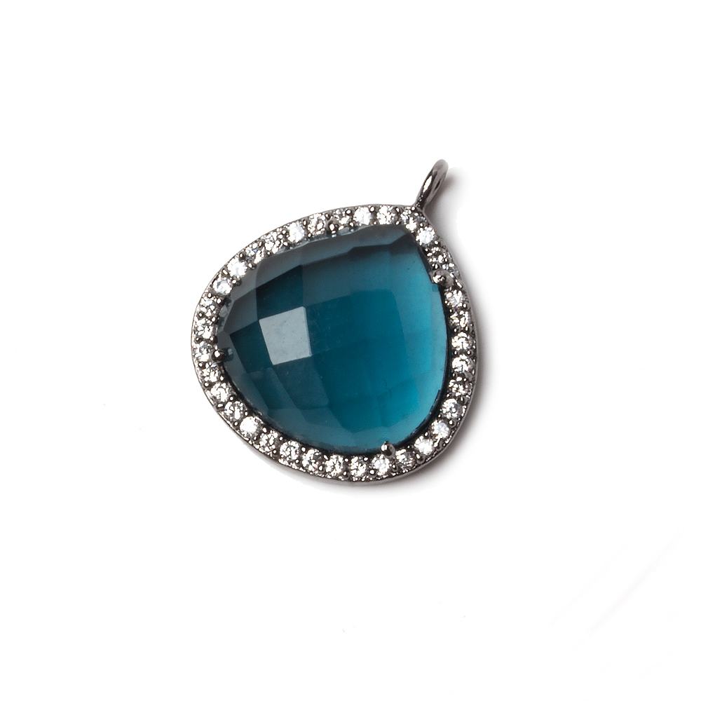 17x17mm Black Gold Bezeled CZ & London Blue Quartz Heart Pendant 1 piece