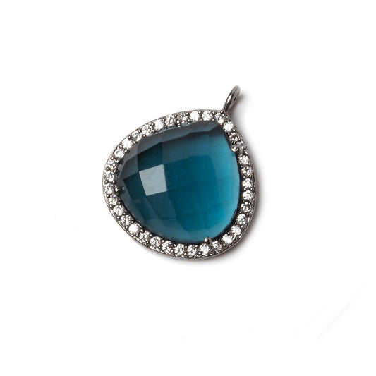 17x17mm Black Gold Bezeled CZ & London Blue Quartz Heart Pendant 1 piece