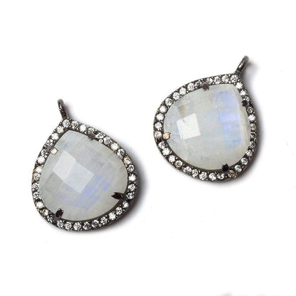 17x17mm Black Gold Bezeled CZ & Rainbow Moonstone Heart Pendant 1 piece