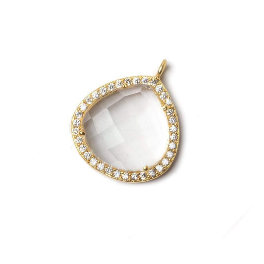 17x17mm Vermeil Bezeled CZ & Crystal Quartz Heart Pendant 1 piece