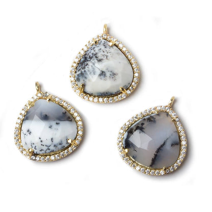 17x17mm Vermeil Bezeled CZ & Dendritic Opal Heart Pendant 1 piece