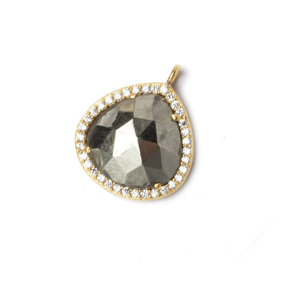 17x17mm Vermeil Bezeled CZ & Pyrite Heart Pendant 1 piece