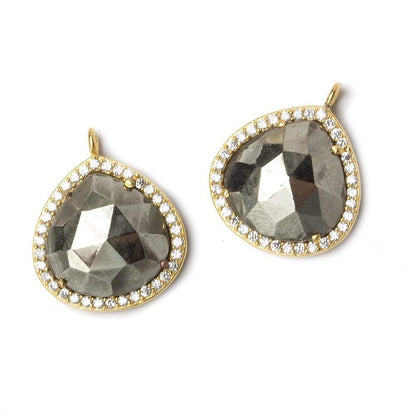 17x17mm Vermeil Bezeled CZ & Pyrite Heart Pendant 1 piece