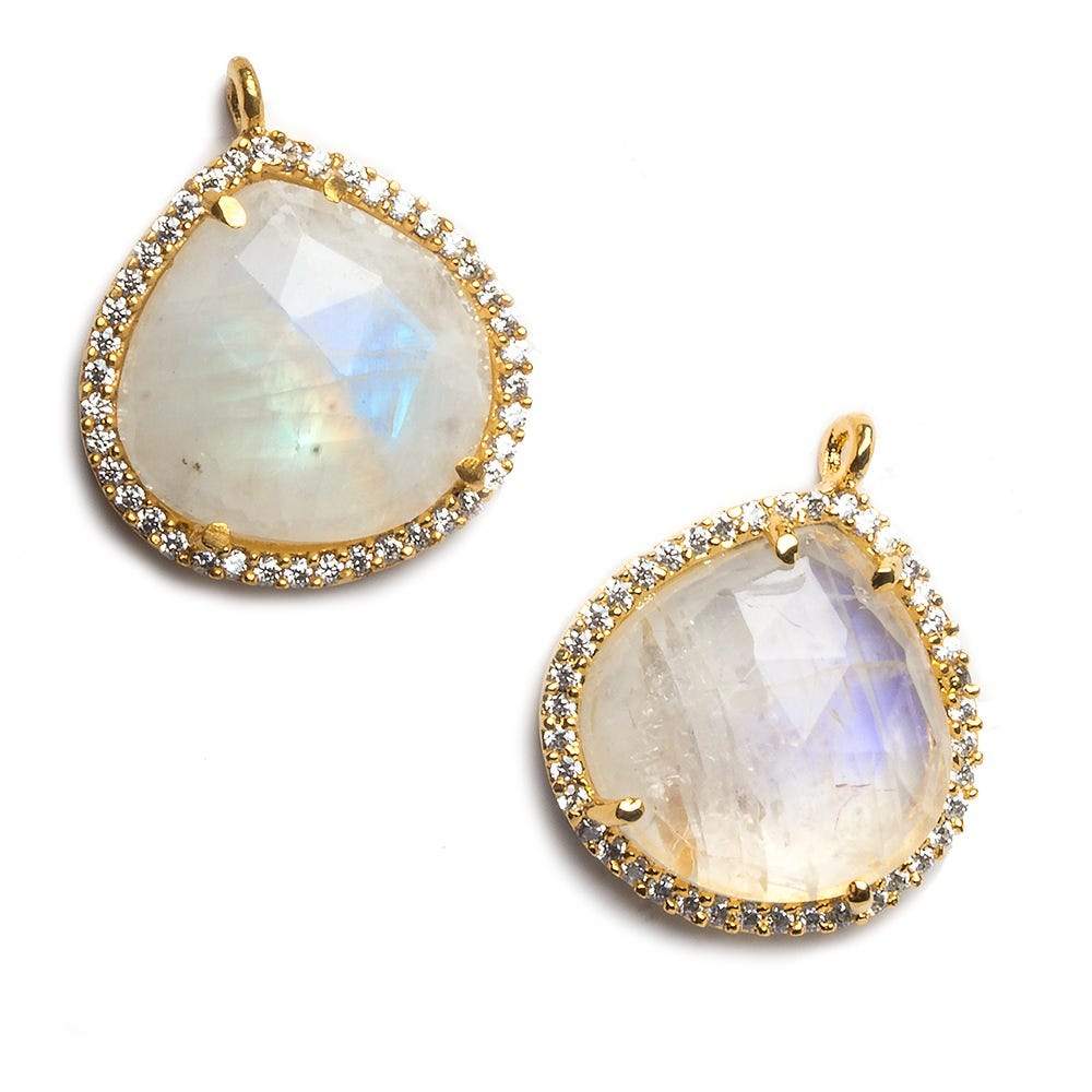 17x17mm Vermeil Bezeled White CZ and Rainbow Moonstone Heart Pendant 1 piece