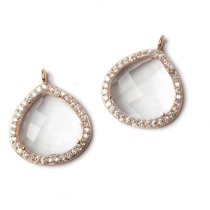 17x17mm Rose Gold Bezeled CZ & Crystal Quartz Heart Pendant 1 piece