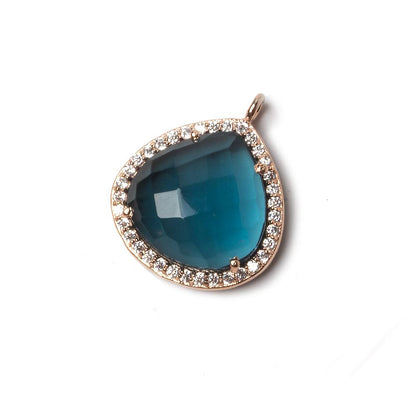 17x17mm Rose Gold Bezeled CZ & London Blue Quartz Heart Pendant 1 piece