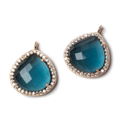 17x17mm Rose Gold Bezeled CZ & London Blue Quartz Heart Pendant 1 piece