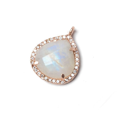 17x17mm Rose Gold Bezeled CZ & Rainbow Moonstone Heart Pendant 1 piece
