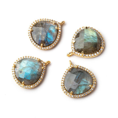 17mm Vermeil Bezeled White CZ and Labradorite Heart Pendant 1 piece