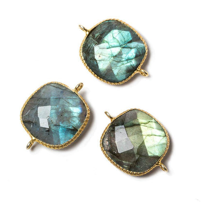 17x17mm Vermeil Rope Bezel Labradorite faceted pillow Connector 1 piece