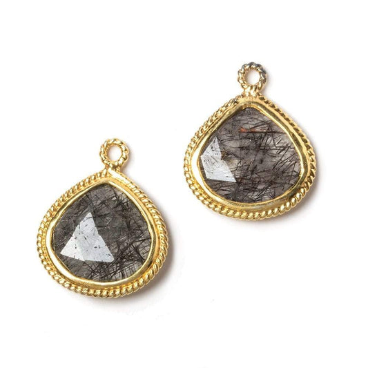 14mm Vermeil Rope Bezel Tourmalinated Quartz heart Pendant 1 piece