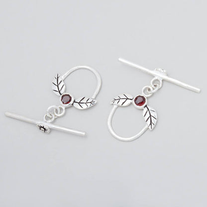 17x18mm Antiqued Sterling Silver Toggle with Leaves and Garnet 1 piece