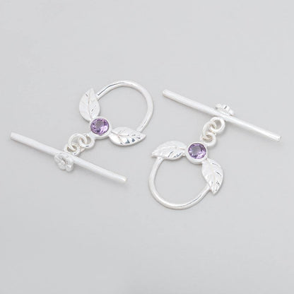 17x18mm Sterling Silver Toggle with Leaves and Amethyst 1 piece