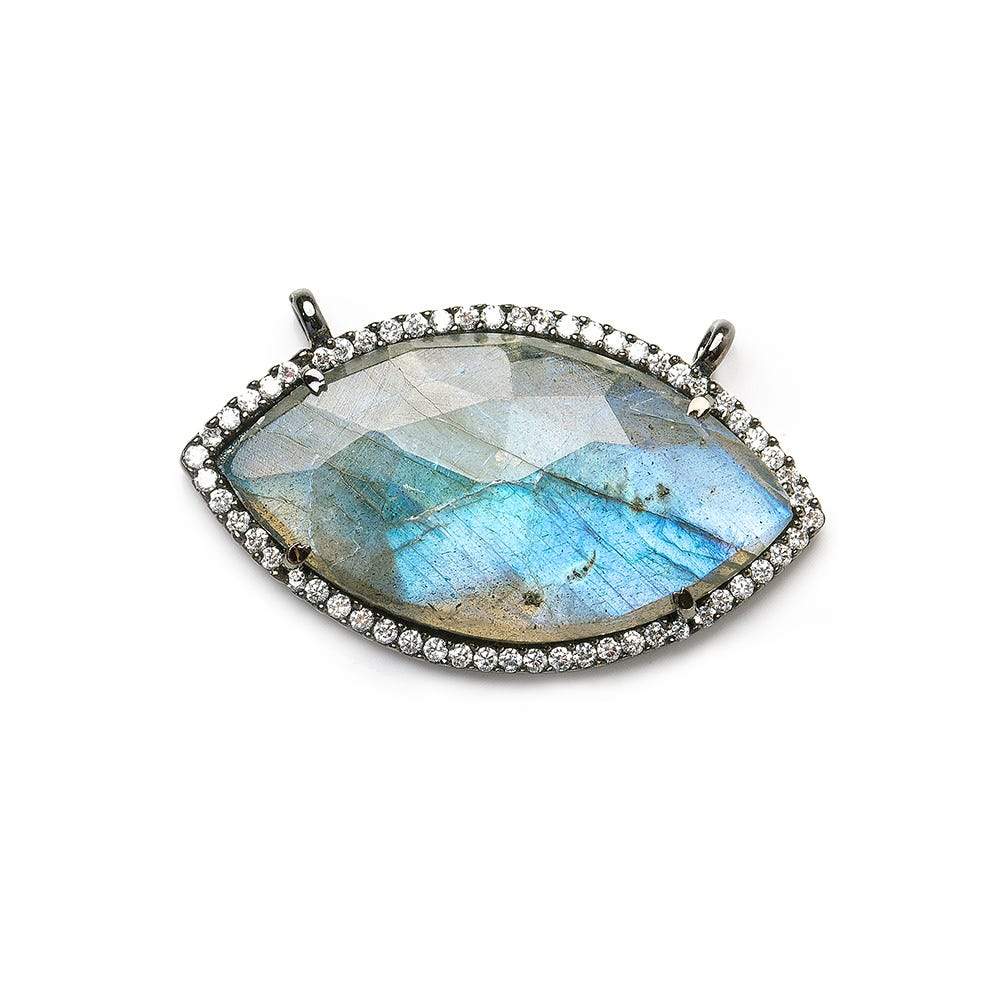 17x33mm Black Gold Bezel CZ & Labradorite Marquise East West Connector 1 focal bead