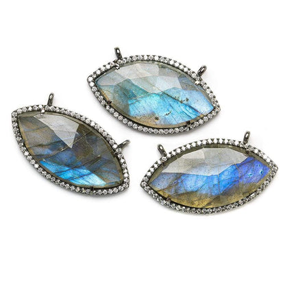 17x33mm Black Gold Bezel CZ & Labradorite Marquise East West Connector 1 focal bead