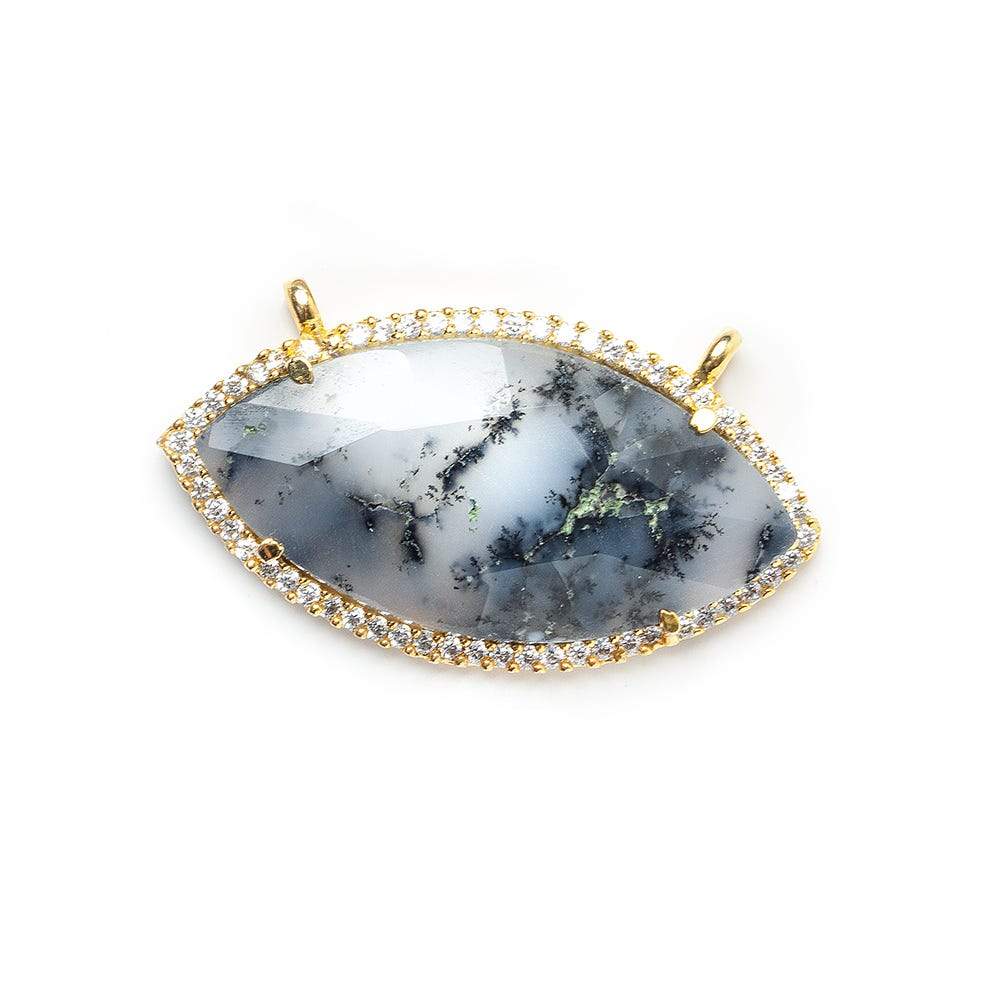 33x17mm Vermeil CZ Bezel Dendritic Opal Marquise  Connector