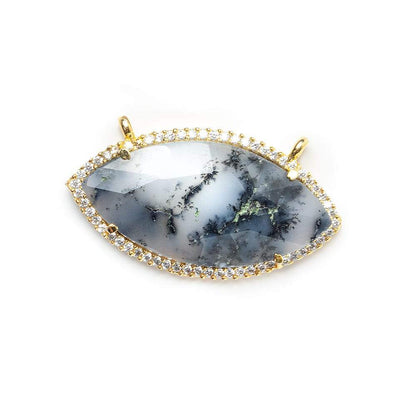 33x17mm Vermeil CZ Bezel Dendritic Opal Marquise  Connector