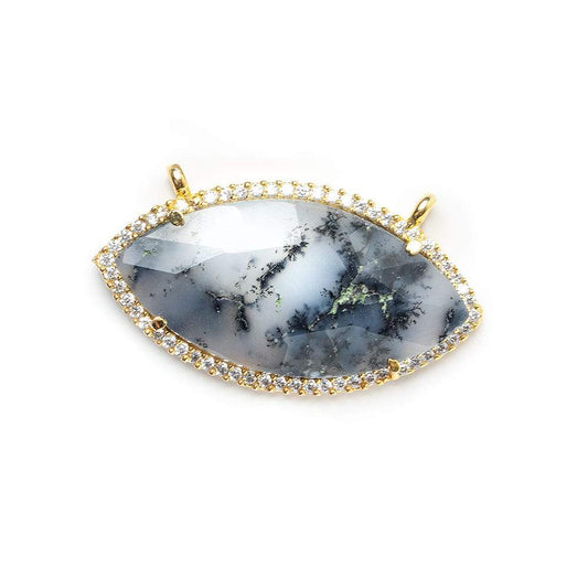33x17mm Vermeil CZ Bezel Dendritic Opal Marquise  Connector