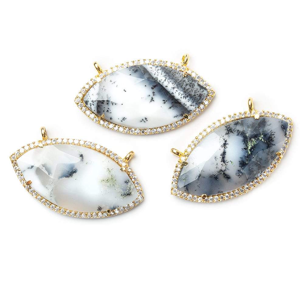 33x17mm Vermeil CZ Bezel Dendritic Opal Marquise  Connector