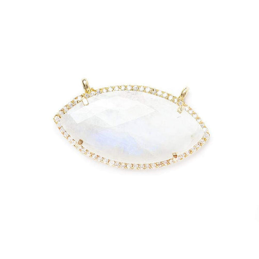 17x33mm Vermeil Bezel CZ & Rainbow Moonstone Marquise East West Connector 1 focal bead