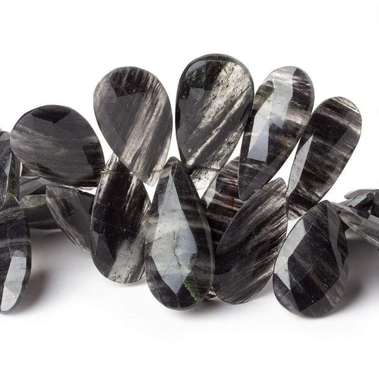 17x7-28x13mm Black Moss Quartz Faceted Pear Beads 9 inch 45 pieces