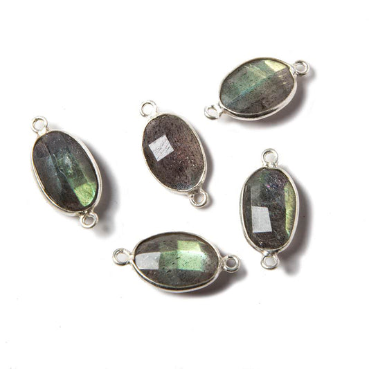 17x8mm Silver Bezeled Labradorite faceted nugget Connector 1 piece